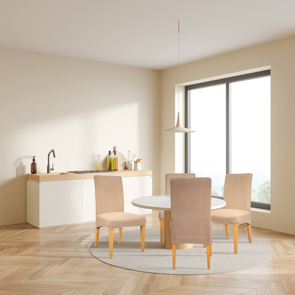Granbest Stoelhoezen met hoge stretch, universele pasvorm, jacquard, eetkamerstoelen, afneembare stoelbeschermers voor eetkamer, keuken, restaurant en hotel (set van 4, kaki